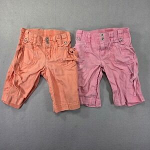 BeBop Toddler Girls 3T Capri Shorts Bundle Orange Pink Cargo Side Tie 2 Pack